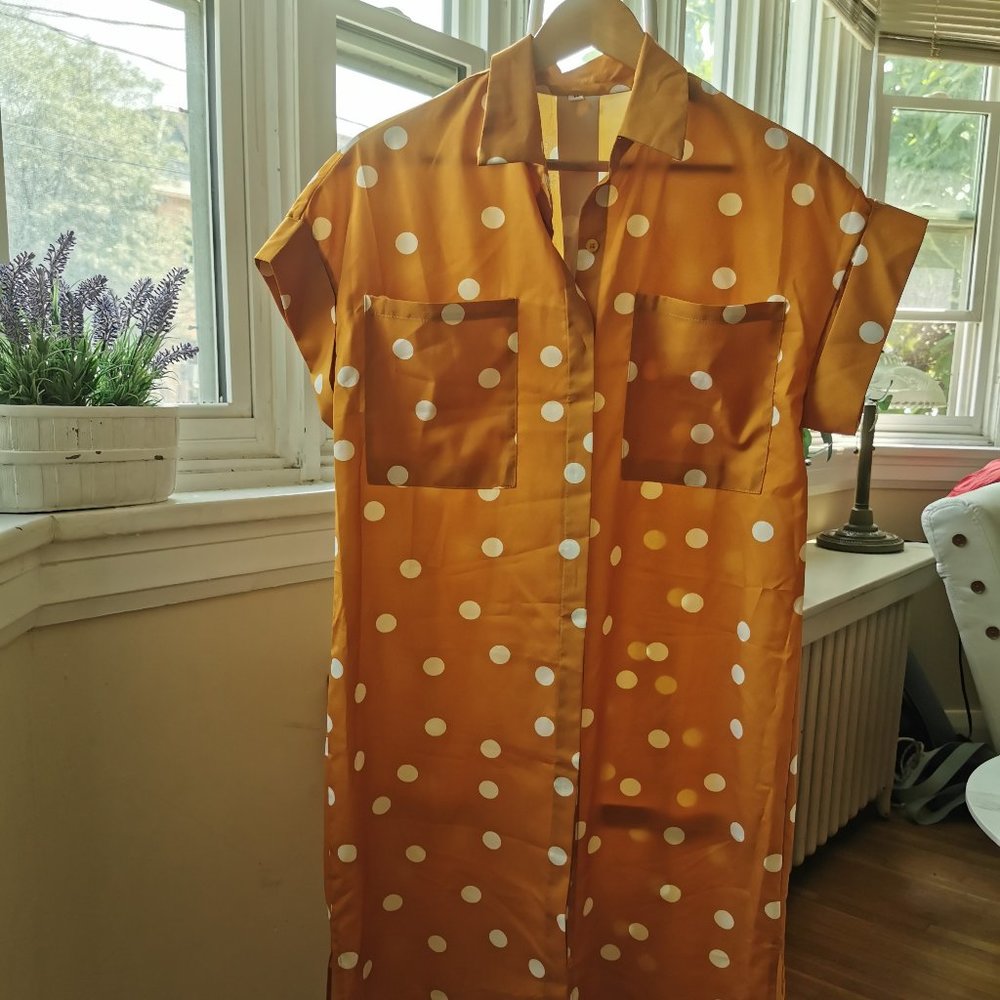 Satin Gold Dress with White Dots